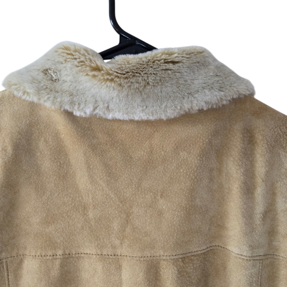 Eddie Bauer Genuine Leather Tan Jacket Button Front Y2K Faux Shearling Lined XL - Picture 4 of 15